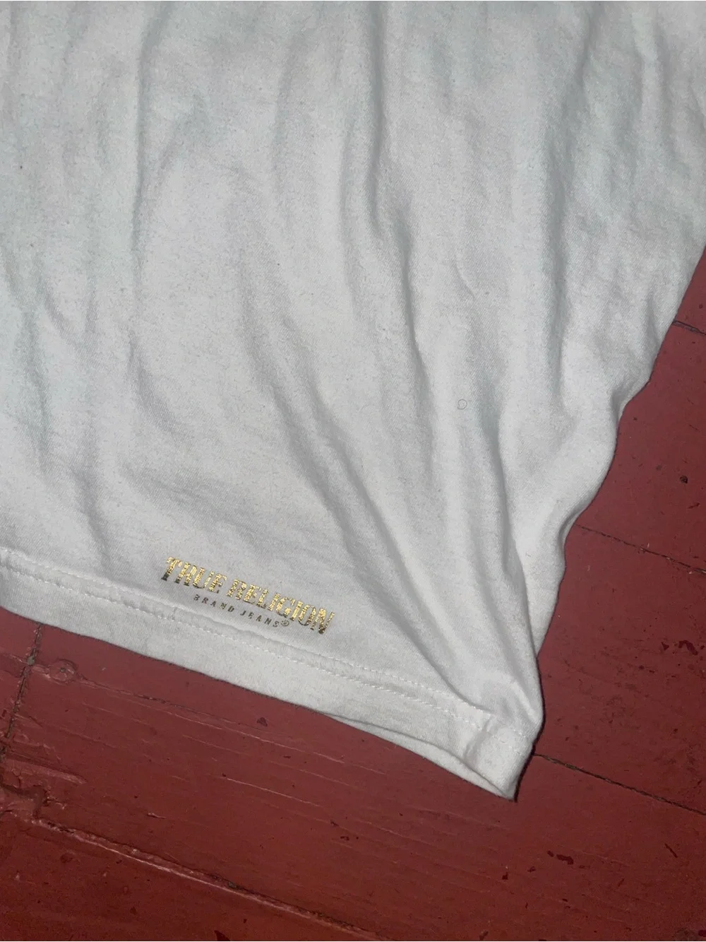 True Religion White Short Sleeve Tee with Gold Logo Accents